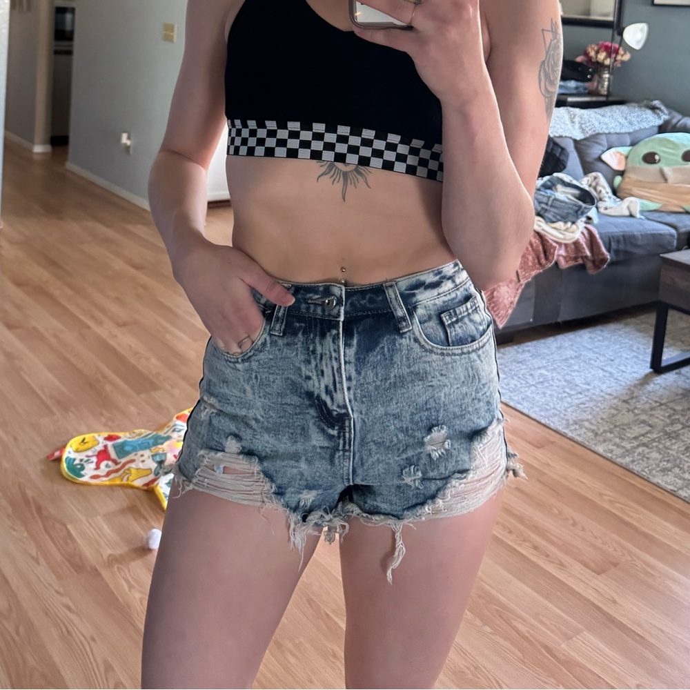 Light & dark wash mixed denim shorts